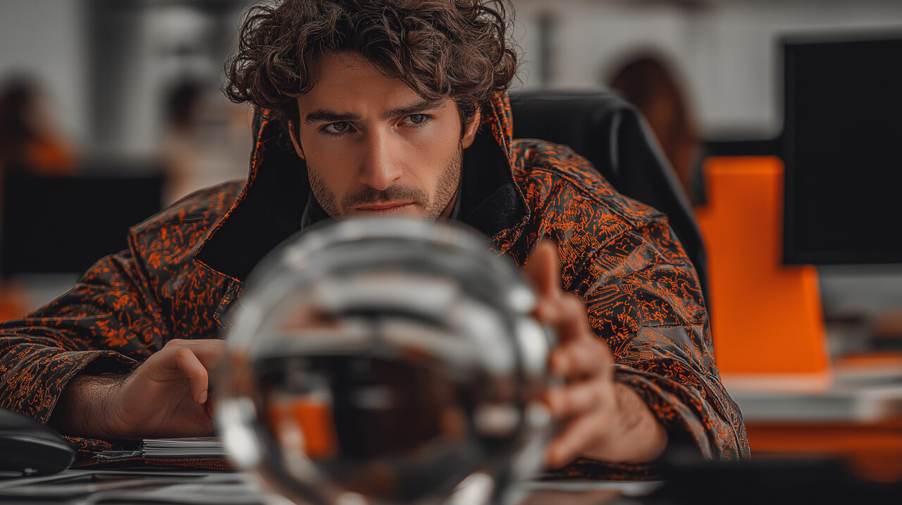 A male marketer with cristal ball