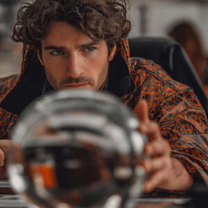 A male marketer with cristal ball