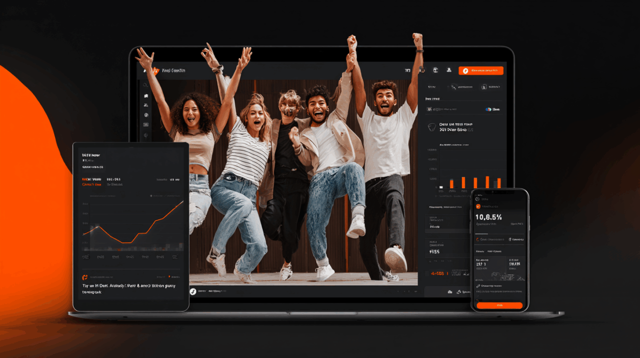 Excited people reacting to a successful viral campain