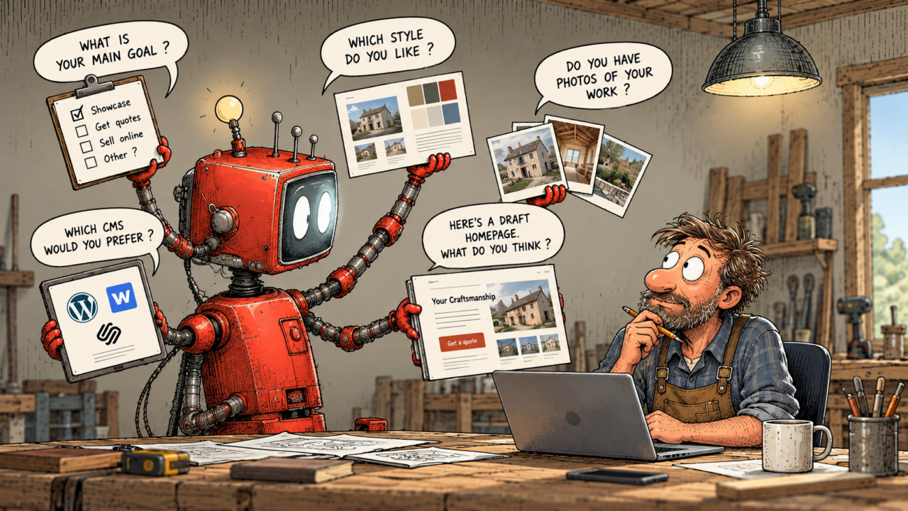 Illustration : Une IA aide un artisan à développer son site web