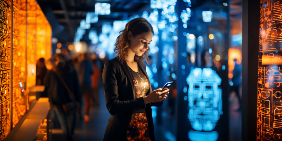 Woman scanning a QR code