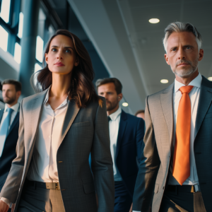Men and women going out offices