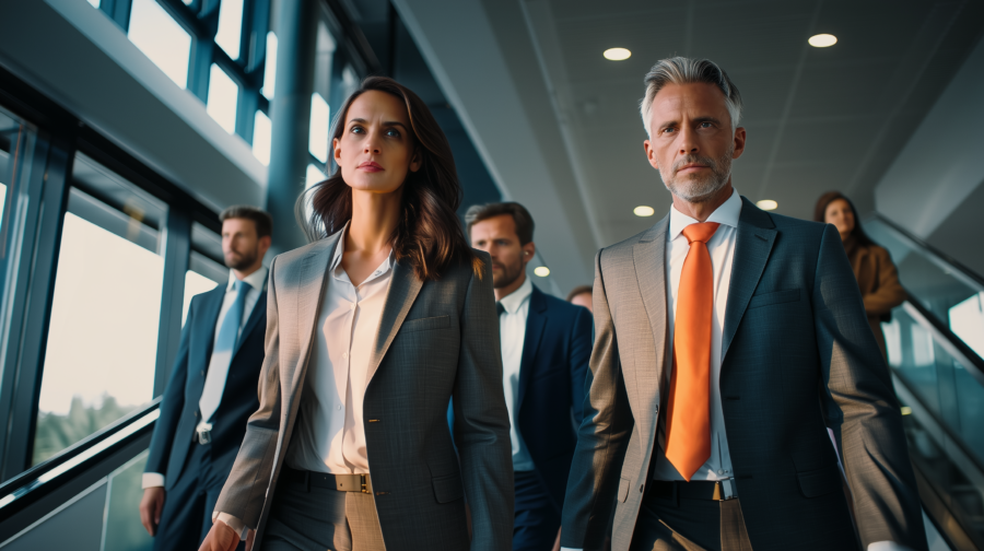 Men and women going out offices
